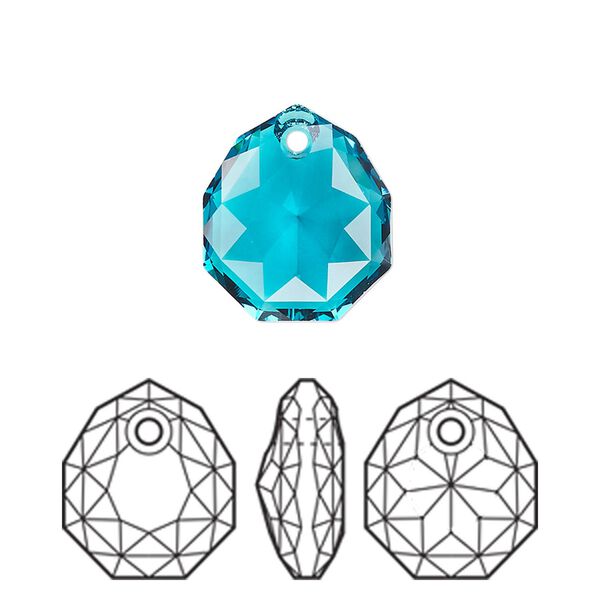 Drop 24pk blue zircon, Swarovski&reg; 16x13.5mm pendant majestic 6436 image number 0