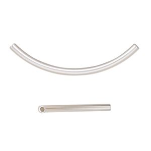 Bead 1pkg10 silver-plated, 38x2mm curved tube, brass / satin