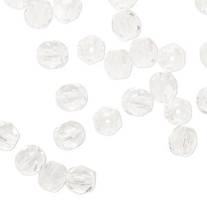 Bead 1pkg1200 (1 mass), Czech fire-polished glass, transparent clear, 6mm faceted round.