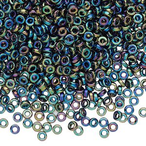 Seed bead, Miyuki, glass, pkg/250g, 3x1.3mm spacer rondelle, opaque metallic iris variegated blue, (SPR3-455).