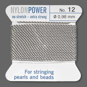 Thread, Griffin, nylon, grey, size #12. Sold per 2-meter card (approximately 78 inches).