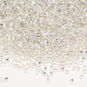 Seed bead, Dyna-Mites&trade;, glass, pkg/1/2kg, #11 round, translucent silver-lined rainbow clear, (64R:SR 11/0 SR).