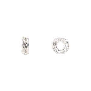 Bead 6pk crystal silver plate, Preciosa Czech crystal 8x3.5mm rondelle