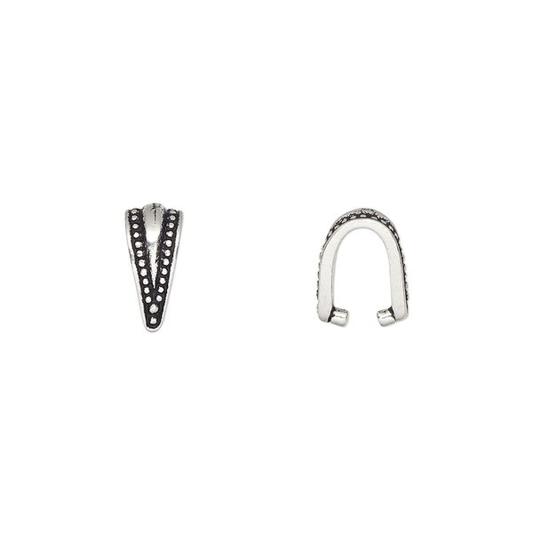 Bail, TierraCast&reg;, ice-pick, antique silver-plated pewter (tin-based alloy), 10x5mm with beaded border, 7mm grip length. Sold per pkg of 2. image number 0