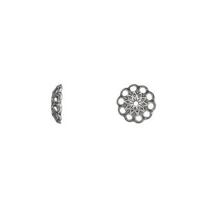 Bead cap, antique silver-plated brass, 8x2mm fancy round with cutouts, fits 8-10mm bead. Sold per pkg of 500.