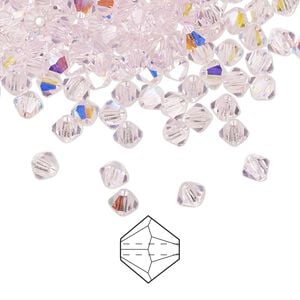 Bead 48pk pink sapphire AB, Preciosa Czech crystal 4mm bicone