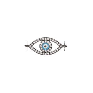 Link, black-finished brass / cubic zirconia / enamel, multicolored, 16x8mm single-sided eye. Sold individually.