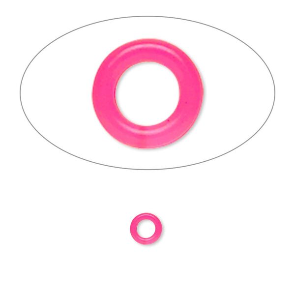 Component, Oh! Ring&trade;, silicone, neon pink, 5mm round with 2.5mm hole. Sold per pkg of 500. image number 0