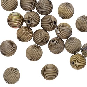 Bead 1pkg24 brass, 16mm corrugated round