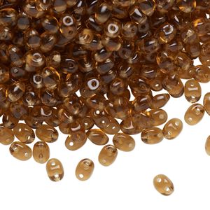 Bead, Preciosa Twin&trade;, Pressed Twin, Czech pressed glass, light brown, 5x2.5mm oval with 2 holes. Sold per 50-gram pkg.