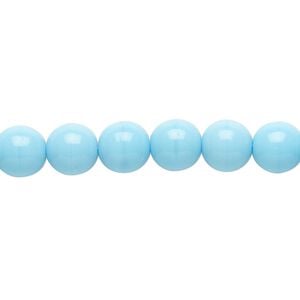 Bead, Preciosa Czech glass druk, pkg/15-1/2 to 16 inches, opaque turquoise blue, 8mm round.