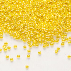 Seed bead, Miyuki, glass, pkg/250g, #11 rocaille, opaque luster canary, (RR-422D).