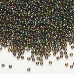 Seed bead, Preciosa Ornela Czech glass, pkg/500g, #11 rocaille, opaque bronze green iris dark topaz, (19155).