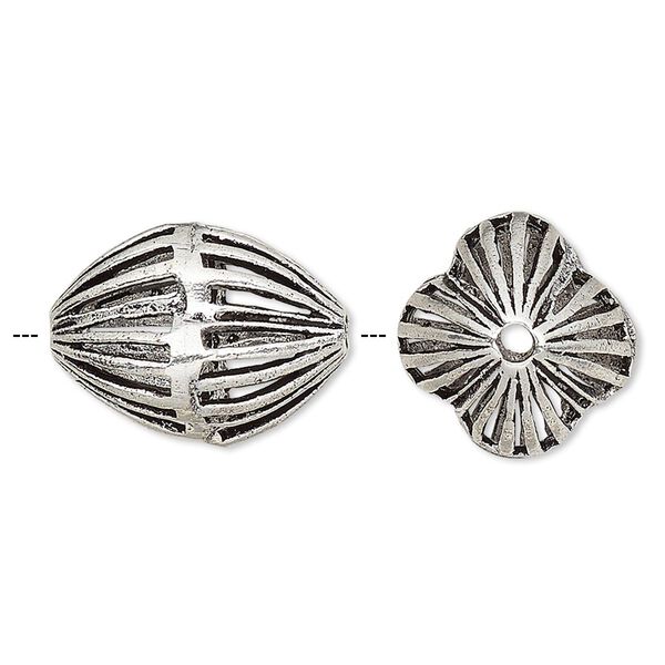 Bead 1pkg2 silver-finished, 20x16mm open fluted oval, brass antique image number 0