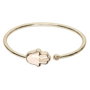 Bracelet, cuff, Everyday Jewelry&trade;, Crystal Passions&reg; and gold-plated "pewter", rose gold, 15.5mm wide Fatima hand, 7 inches. Sold individually.