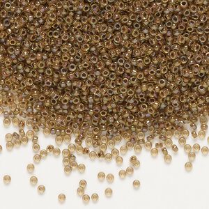 Seed bead, Miyuki, glass, pkg/250g, #15 rocaille, translucent mauve-lined luster light topaz (RR-379).