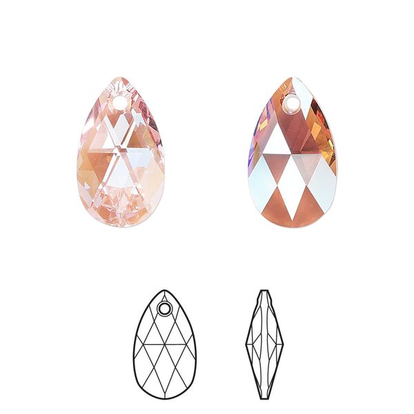 Drop 144pk light rose shimmer, Swarovski&reg; 16x9mm pendant pear 6106 image number 0