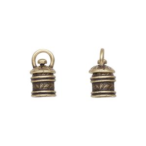 Cord end glue-in 1pkg2 brass, 11.5x8mm swivel tube / flower & leaves design / 5mm inside diameter, antiqued / JBB Findings