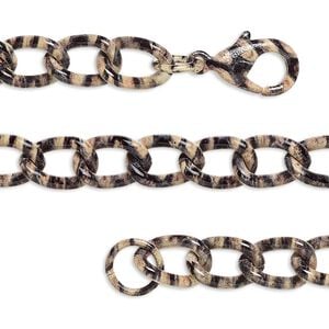 Chain 1pkg1 curb, 7mm / stripe pattern / lobster claw clasp, painted black / brown steel 18 inch