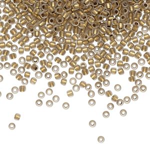 Seed bead, TOHO BEADS&reg;, glass, pkg/7.5g, #11 round, opaque gold-lined frosted crystal clear (TR-11-989F).