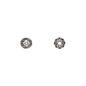 Bead 1pkg100 silver-plated, 6mm cutout round, brass antique
