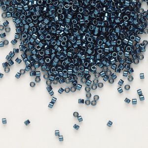 Seed bead, Delica&reg;, glass, pkg/7.5g, #11 round, opaque nickel-plated dyed color midnight aqua (DB-0459).