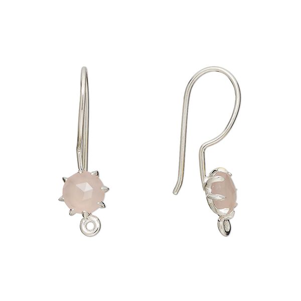 Ear wire fishhook 1pkg2 sterling silver / pink chalcedony, 22mm / 7.5mm hand-cut faceted round / closed loop, 19 gauge 1 pair image number 0