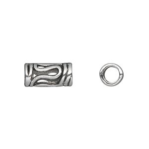 Bead 1pkg20 silver-plated "pewter", 14x7mm tube, antique Dione&reg;