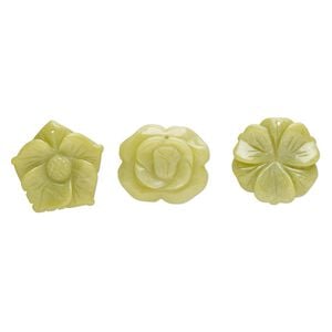 Serpentine 1pkg3, top-drilled carved flower focal natural mix 40x34mm-41x40mm