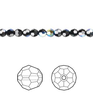Bead 12pk jet AB, Crystal Passions&reg; 4mm round 5000