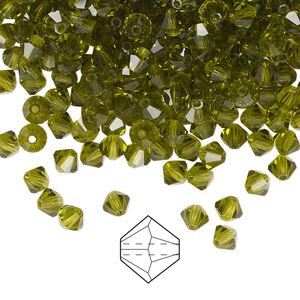 Bead 144pk olivine, Preciosa Czech crystal 4mm bicone