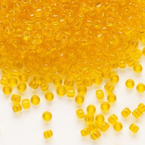 Seed bead, Dyna-Mites&trade;, glass, transparent orange, #8 round. Sold per 40-gram pkg.
