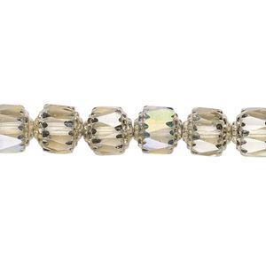 Bead, Czech dipped d&eacute;cor glass, smoke Apollo AB, 8mm round cathedral. Sold per 15-1/2" to 16" strand.