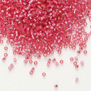 Seed bead, Delica&reg;, glass, pkg/50g, #11 round, transparent outside dyed silver-lined rose (DB-1338).