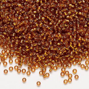Seed bead, Miyuki, glass, pkg/250g, #11 rocaille, transparent silver-lined marigold (RR-2422).