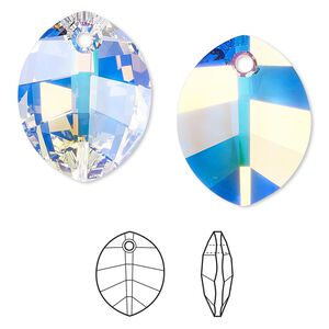 Drop, Crystal Passions&reg;, crystal AB, 23x18mm faceted pure leaf pendant (6734). Sold individually.