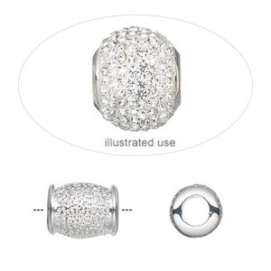 Bead 1pkg2 imitation rhodium-plated "pewter", 11.5x9mm barrel, Dione&reg;