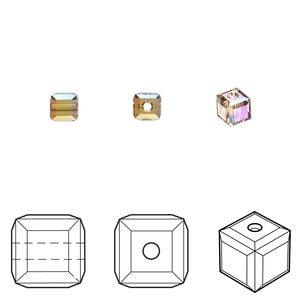Bead 48pk light Colorado topaz shimmer, Crystal Passions&reg; 4mm cube 5601