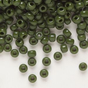 Seed bead, Miyuki, glass, pkg/250g, #6 rocaille, opaque avocado, (RR-501).