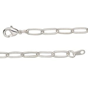 Chain 1pkg1 silver-plated paperclip, 3.8mm / lobster claw clasp, brass 24 inch