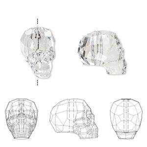 Bead 12pk crystal, Swarovski&reg; 14x13mm skull 5750