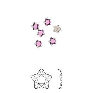 Flat back 6pk dark rose foil back, Crystal Passions&reg; 4mm star flower 2754