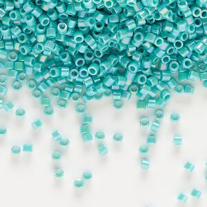 Seed bead, Delica&reg;, glass, pkg/50g, #10 round, opaque rainbow turquoise green (DBM-0166).