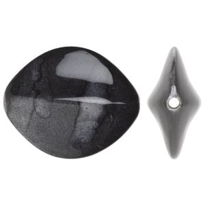 Bead, acrylic, white and grey, 30x24mm ridged oval. Sold per pkg of 30.
