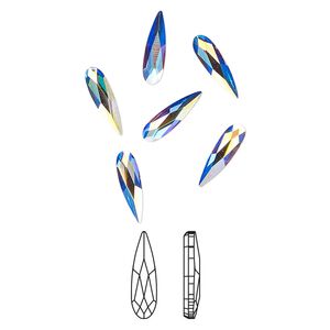 Flat back 6pk crystal AB foil back, Crystal Passions&reg; 10x2.8mm raindrop 2304