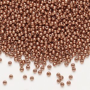 Seed bead, Preciosa Ornela Czech glass, pkg/50g, #11 rocaille, opaque metallic soft copper, (01770).