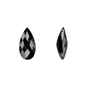 Black spinel 1pkg2, hand-cut top-drilled faceted puffed teardrop bead natural 16x8mm