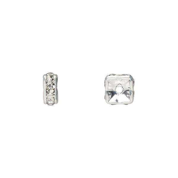 Bead 1pkg10 silver-plated, 6x3mm squaredelle, brass / clear rhinestone image number 0
