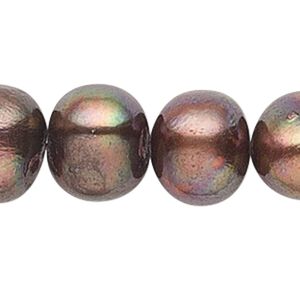 Pearl, cultured freshwater (dyed), dark copper peacock, 8-9mm semi-round, C grade, Mohs hardness 2-1/2 to 4. Sold per 16-inch strand.