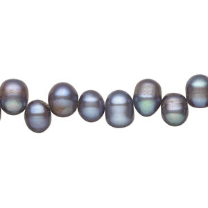 Freshwater pearl 1pkg1, top-drilled rice, 15.5-16 inch blue peacock 6x5mm-9x7mm cultured